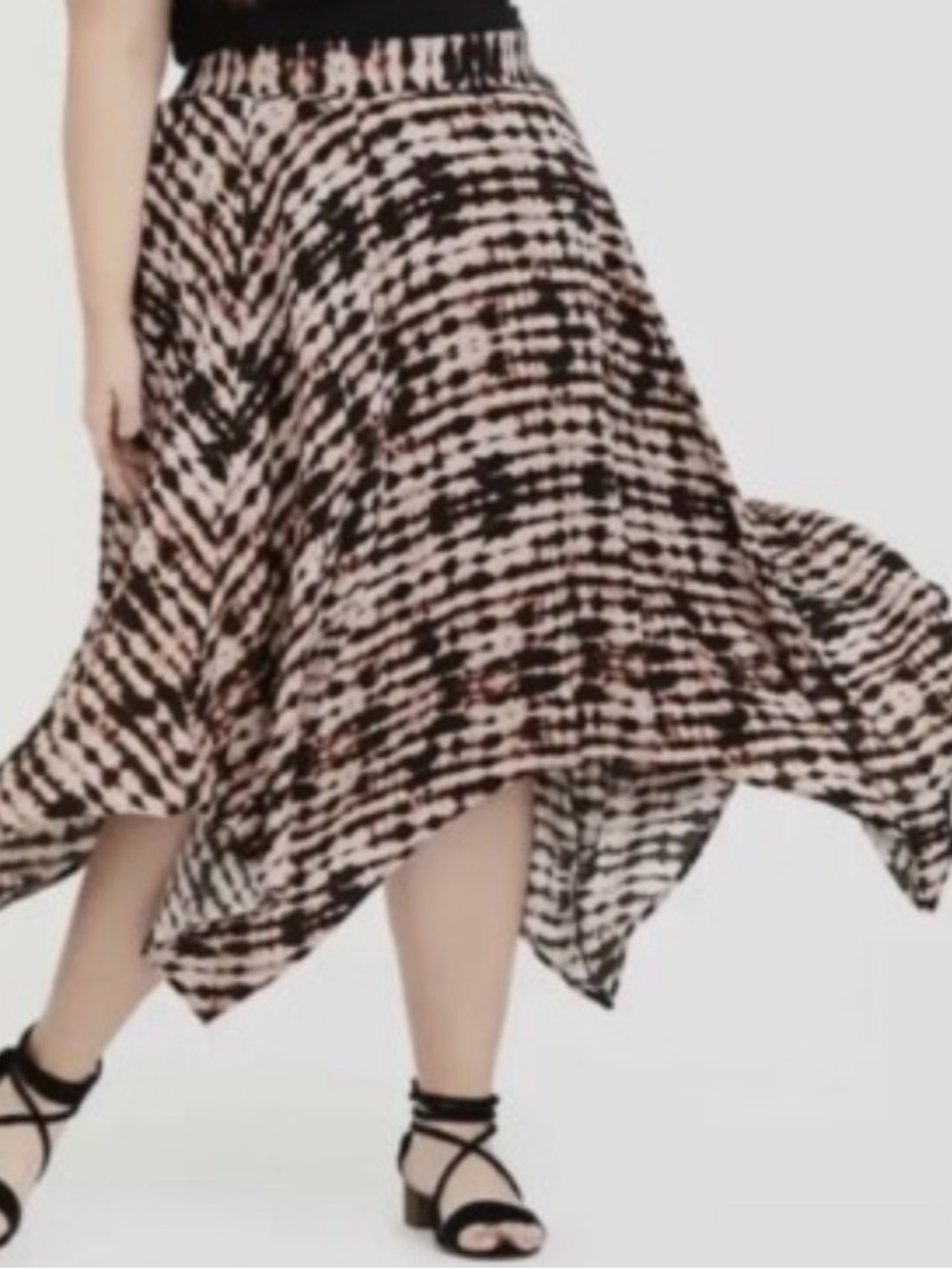 Torrid Midi Challis Handkerchief Asymmetric Tie Dye Shibori Lagenlook Skirt